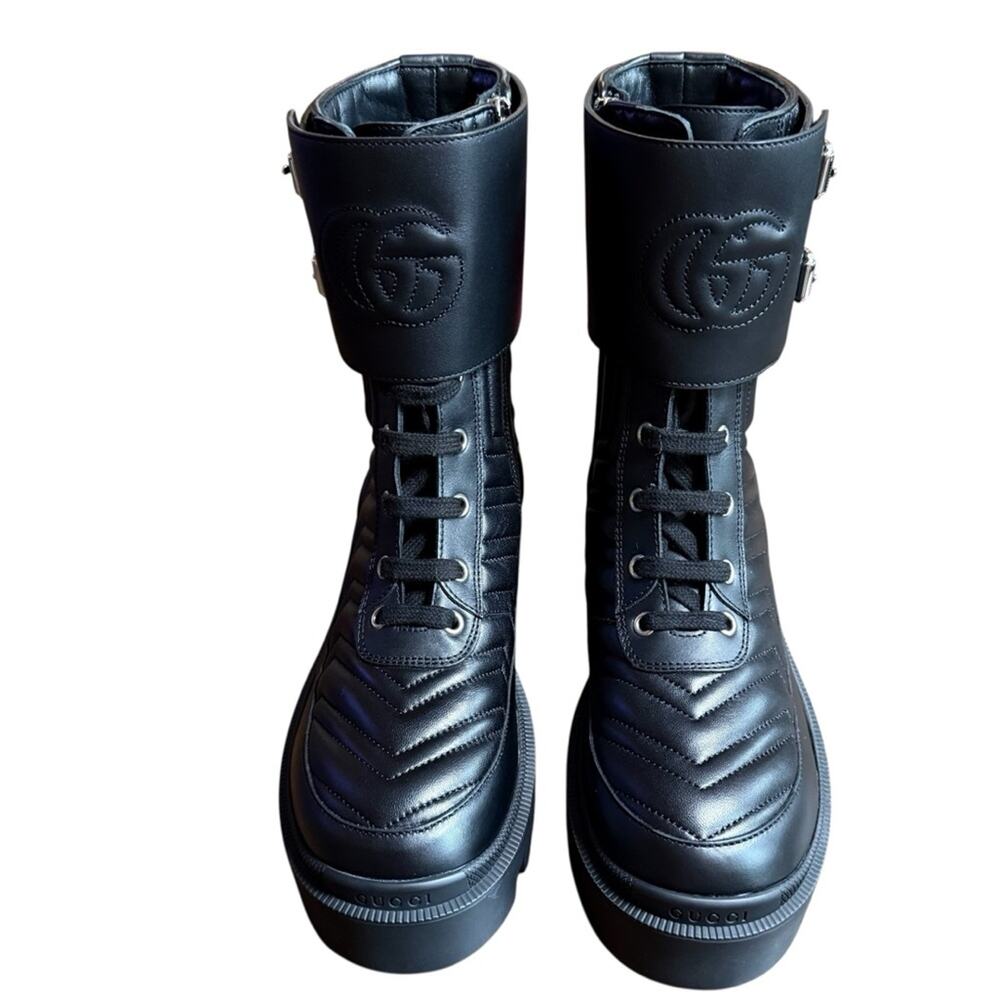 Gucci Frances GG  Quilted Leather Matelasse Platform Combat Boots EU 37 US 7 - Picture 3 of 16